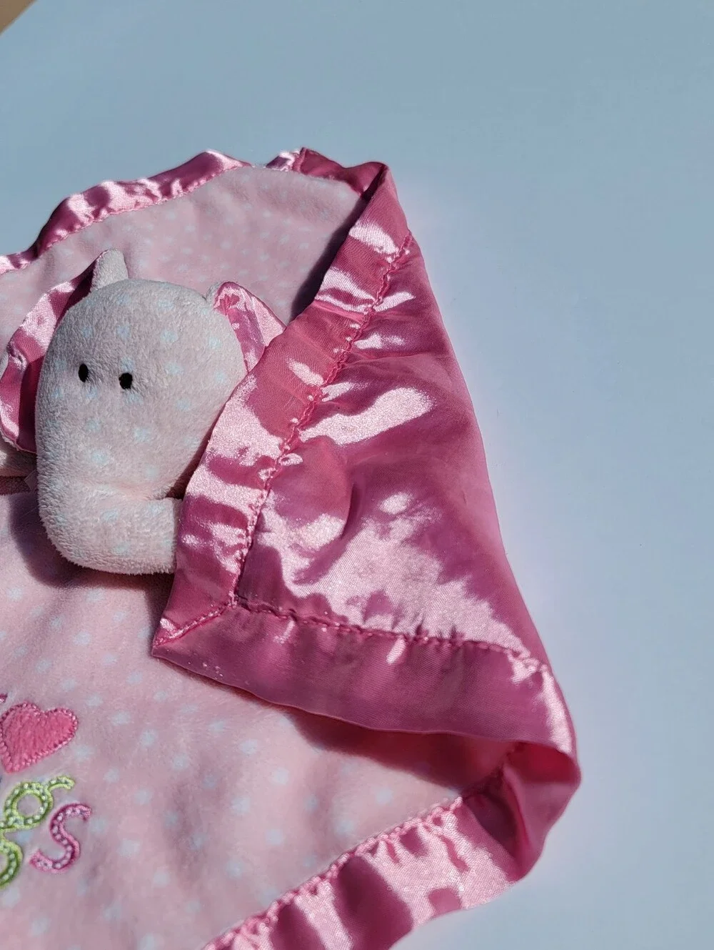 Carter's Just One Year elephant rattle toy Baby girl lovey I love Hugs pink dots